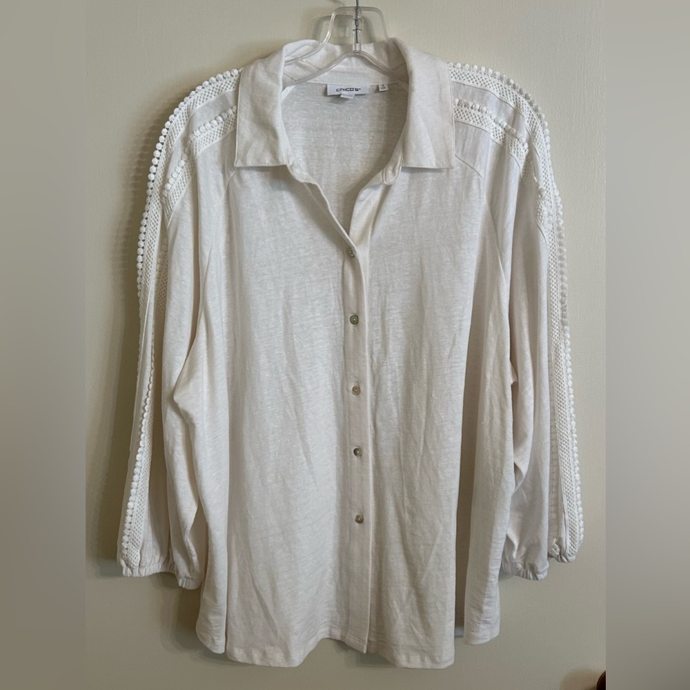 Chico's Linen Novelty Sleeve Button Down Top